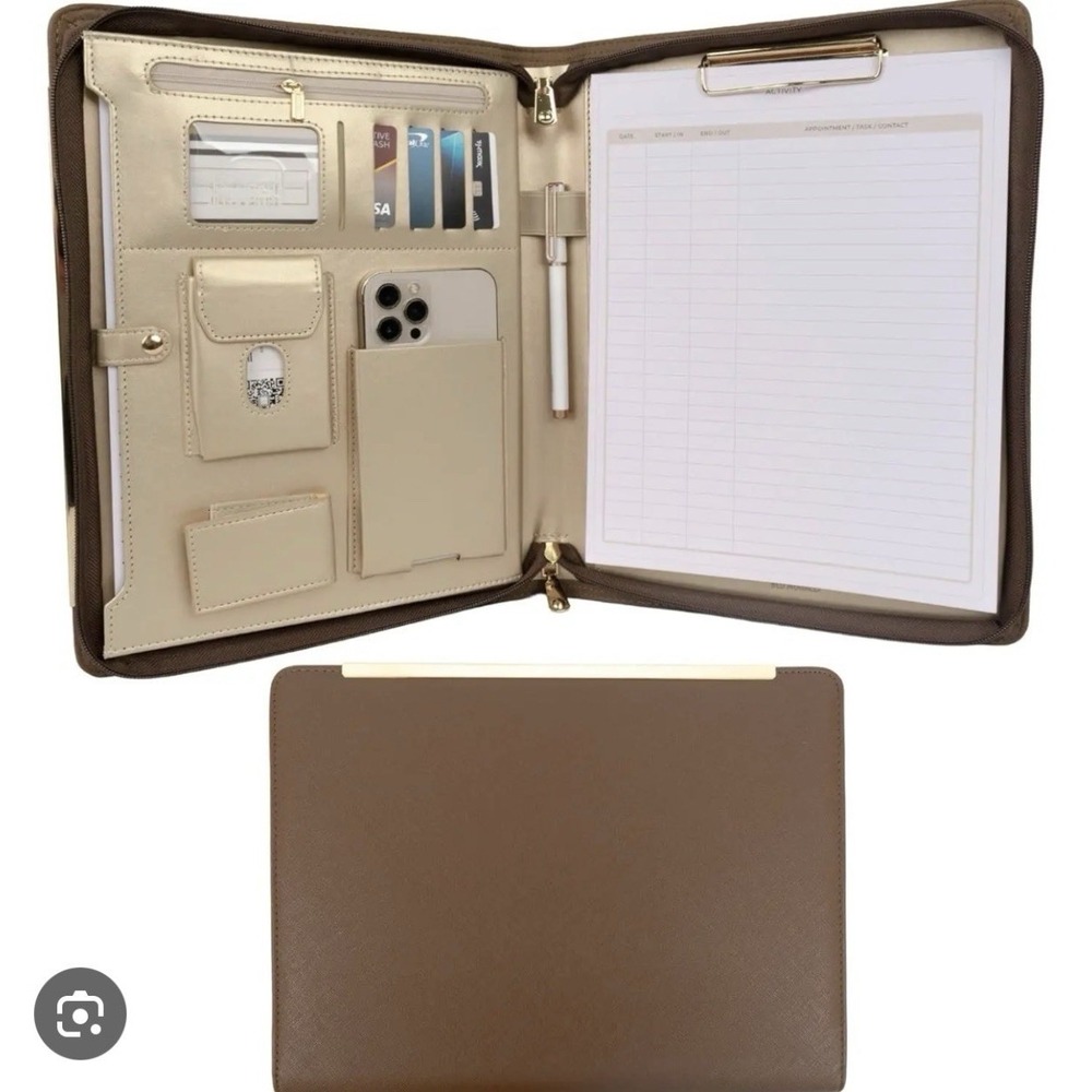 Blu Monaco Brown Vegan‎ Leather Portfolio Binder Full Zip Organizer Work Case